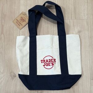 Trader Joe's mini Navy and Cream Tote Bag